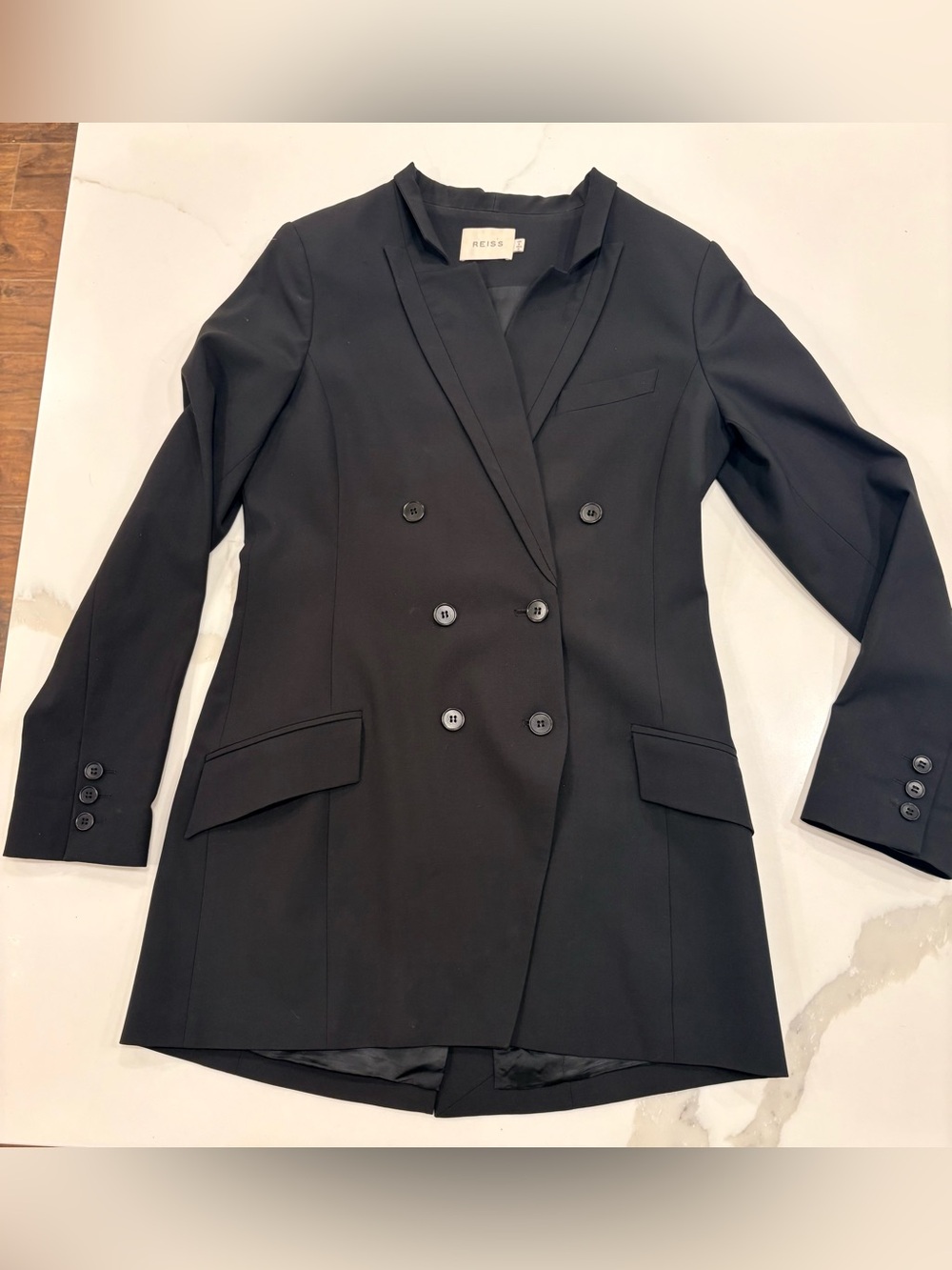 Reiss Jade Double-Breasted Longline Tailored Blazer Dress- Black Sz 4